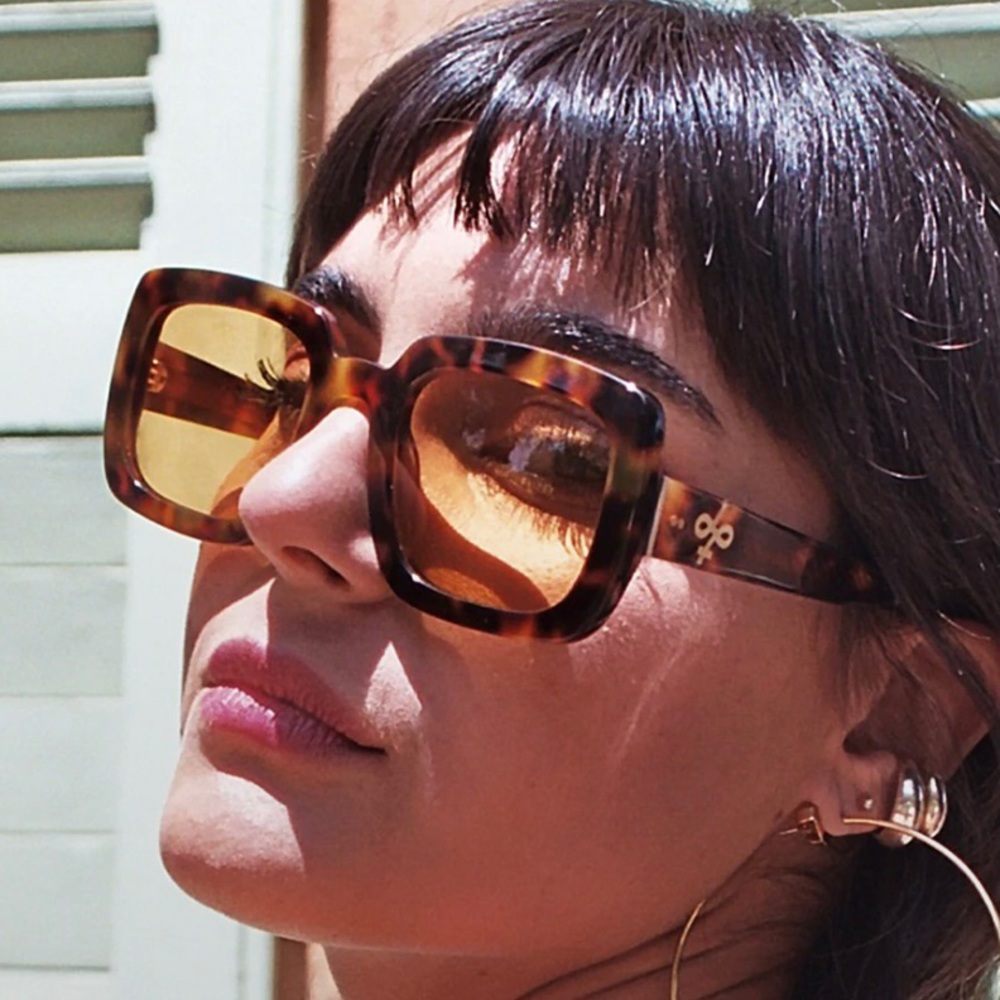 Apercu Maria Bernard Nectar Sunglasses Oversized Square Yellow Clear Lenses